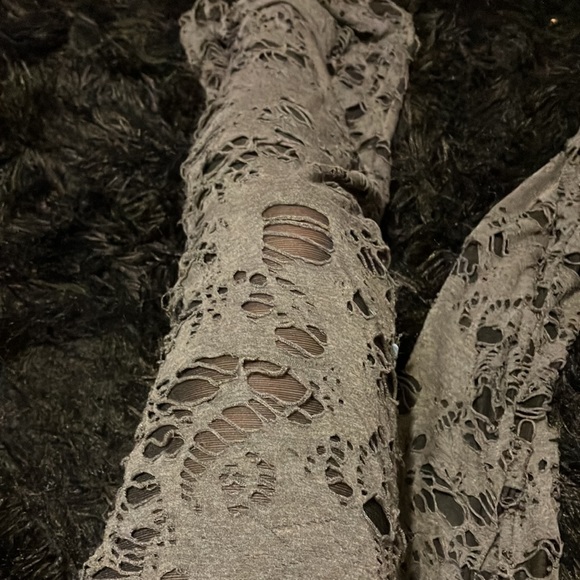 grey flare sweats with holes that have cotton material - Picture 2 of 2